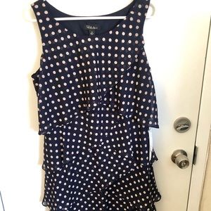 Navy and blush polka dotted dress